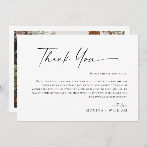 Elegant Minimalist Handwriting Wedding One Photo Thank You Card