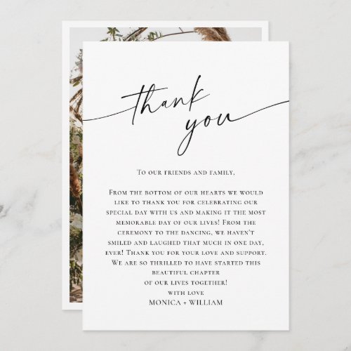 Elegant Minimalist Handwriting Wedding One Photo Thank You Card