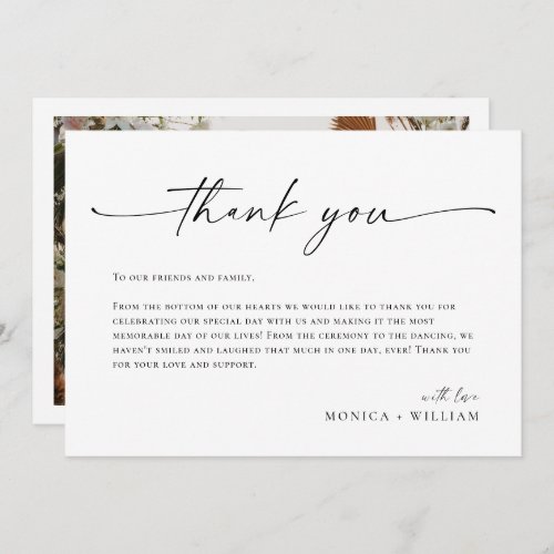 Elegant Minimalist Handwriting Wedding One Photo Thank You Card