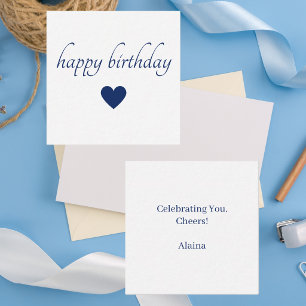 Elegant Minimalist Happy Birthday Blue & White Note Card