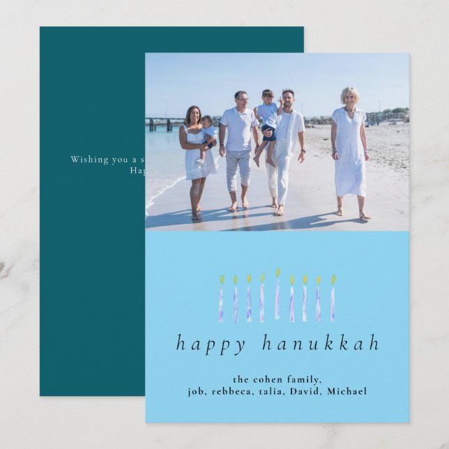Elegant Minimalist Happy Hanukkah Family 1 Photo Holiday Card (Front/Back)