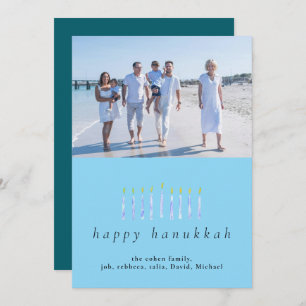 Elegant Minimalist Happy Hanukkah Family 1 Photo Holiday Card