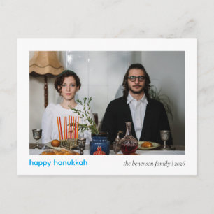 Elegant Minimalist Happy Hanukkah Family 1 Photo Holiday Postcard