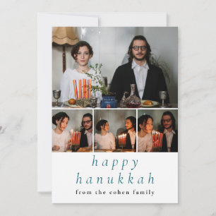 Elegant Minimalist Happy Hanukkah Family 4 Photo Holiday Card