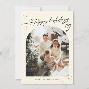 Elegant Minimalist Happy Holidays Script 5 Photo Holiday Card