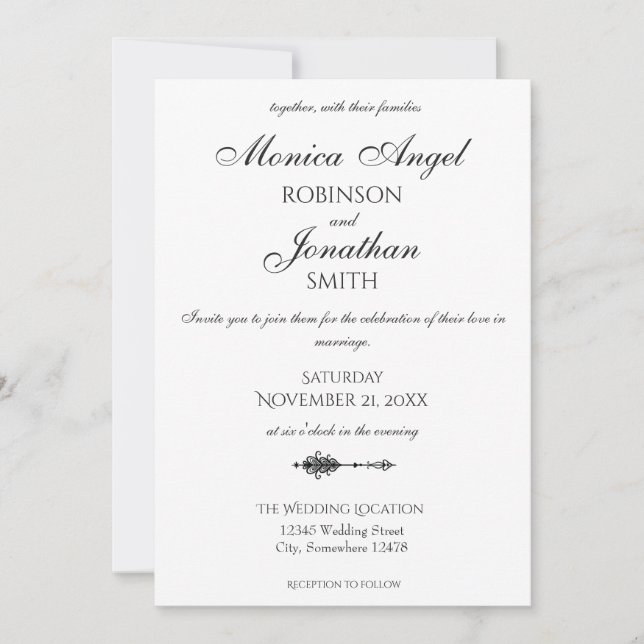 Elegant Minimalist Heart Arrow Wedding Invitation (Front)