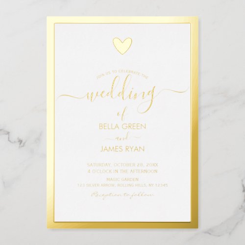 Elegant Minimalist Heart Photo Wedding Party Foil Invitation