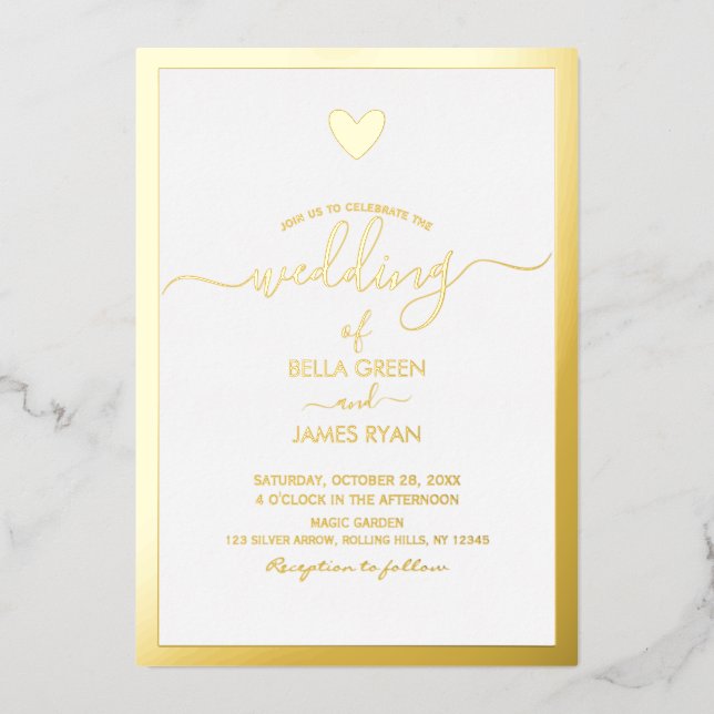 Elegant Minimalist Heart Photo Wedding Party Foil Invitation (Front)
