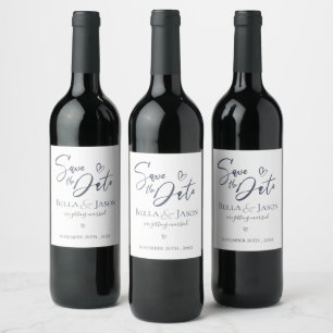 Elegant Minimalist Heart Wedding Save The Date Wine Label