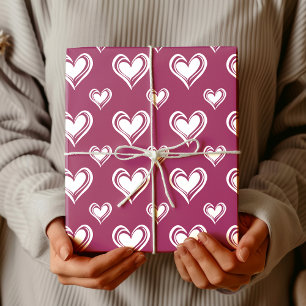 Elegant Minimalist Hollow Hearts   Eggplant Wrapping Paper