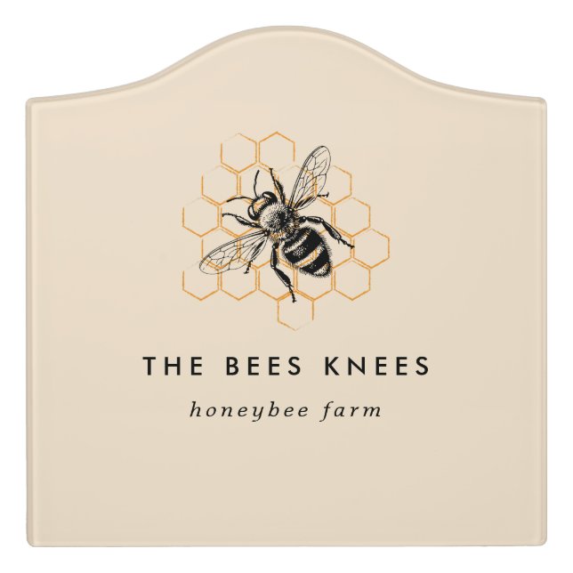 Elegant & Minimalist Honey Beekeeper Door Sign (Large Crest Front)