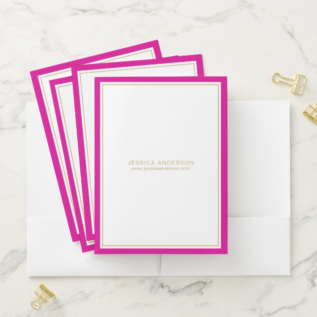 Elegant Minimalist Hot Pink Gold Custom  Pocket Folder (In Situ)
