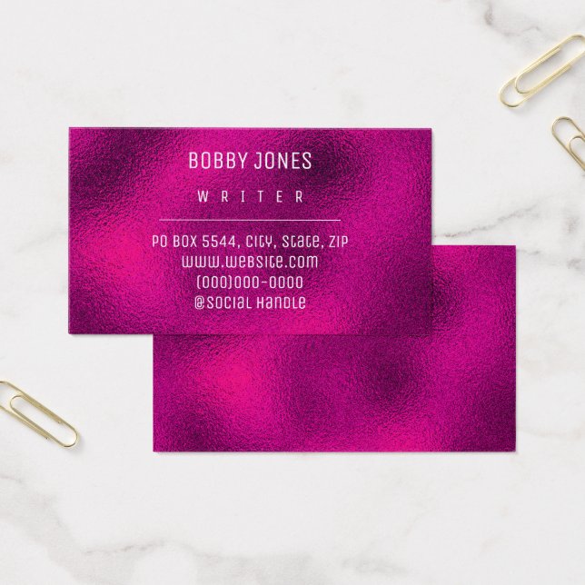 Elegant Minimalist Hot Pink Metallic Business Card (Office)