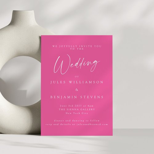 Elegant Minimalist Hot Pink Script Serif Wedding Invitation