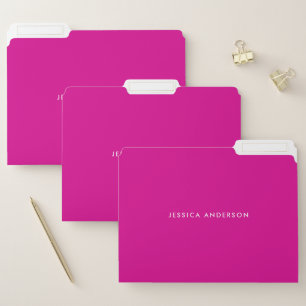 Elegant Minimalist Hot Pink White Name File Folder