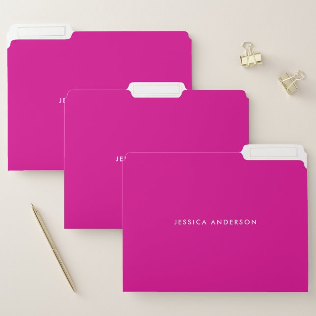 Elegant Minimalist Hot Pink White Name File Folder (Set)