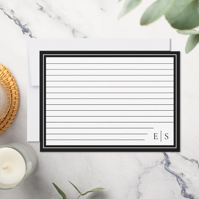 Elegant Minimalist Initials Monogram Ruled Index Note Card (Creator Uploaded)