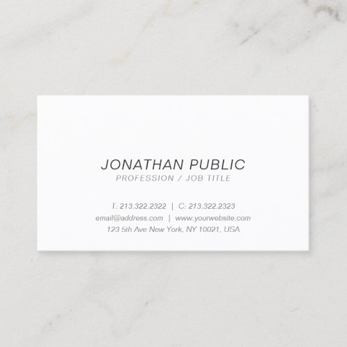 Elegant Minimalist Italic Professional White Plain Business Card