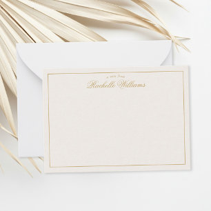 Elegant Minimalist Ivory and Gold Monogram Note Card