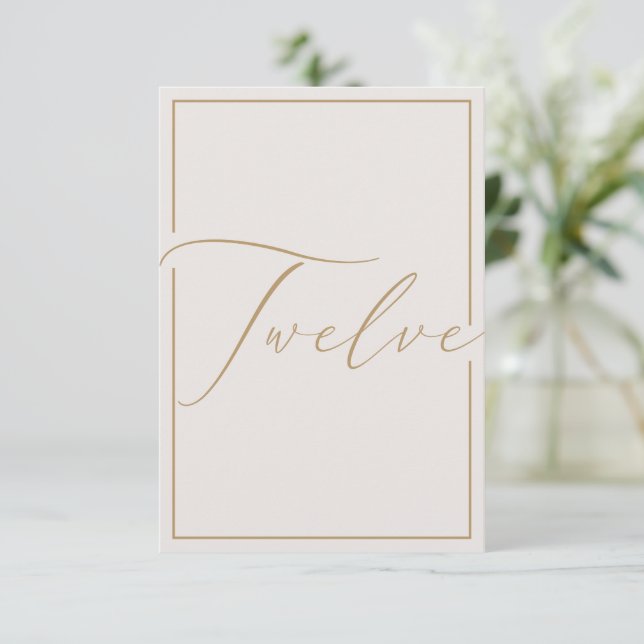 Elegant Minimalist Ivory Calligraphy Table Number (Standing Front)