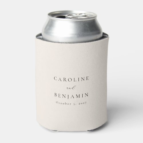 Elegant Minimalist Ivory Cream Calligraphy Wedding Can Cooler