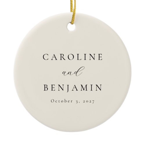 Elegant Minimalist Ivory Cream Calligraphy Wedding Ceramic Ornament