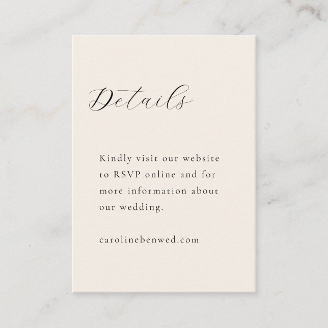 Elegant Minimalist Ivory Cream Calligraphy Wedding Enclosure Card (Front)