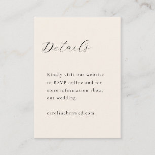 Elegant Minimalist Ivory Cream Calligraphy Wedding Enclosure Card