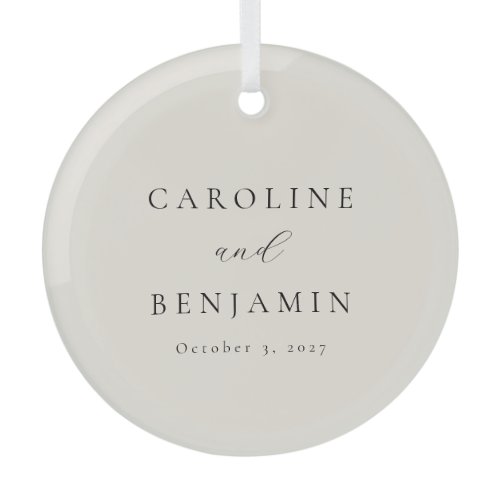 Elegant Minimalist Ivory Cream Calligraphy Wedding Glass Ornament