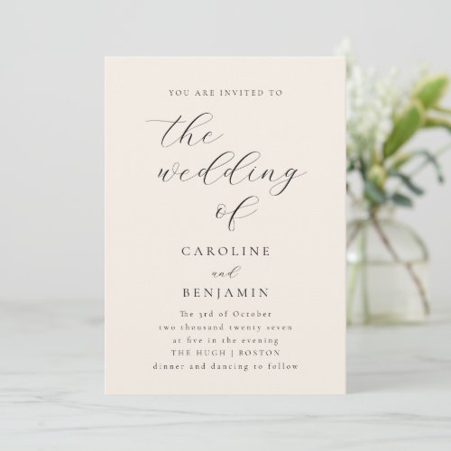 Elegant Minimalist Ivory Cream Calligraphy Wedding Invitation