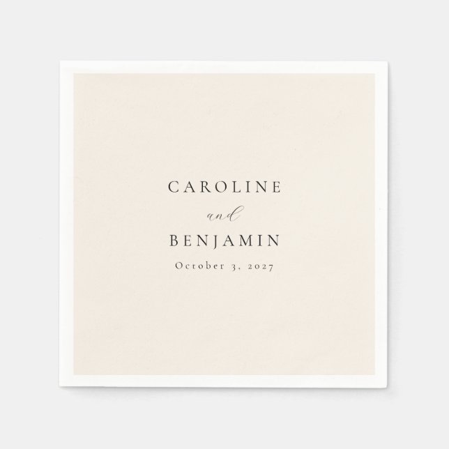 Elegant Minimalist Ivory Cream Calligraphy Wedding Napkins (Front)