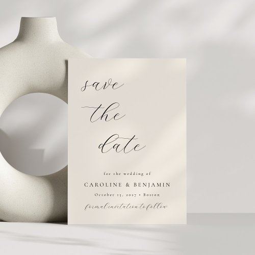Elegant Minimalist Ivory Cream Calligraphy Wedding Save The Date