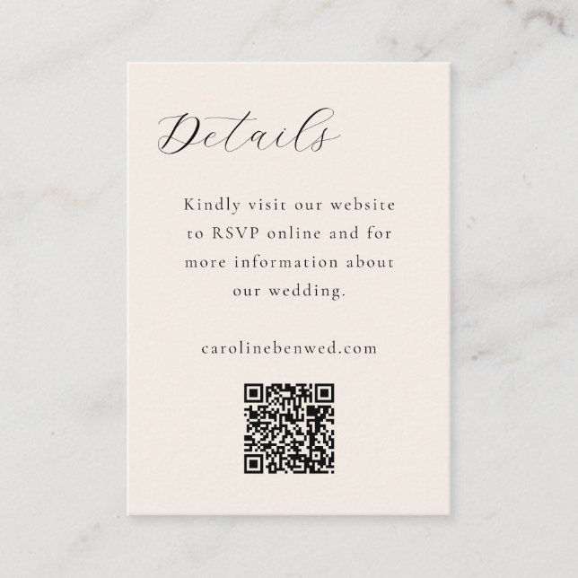 Elegant Minimalist Ivory Cream Script QR Wedding Enclosure Card (Front)