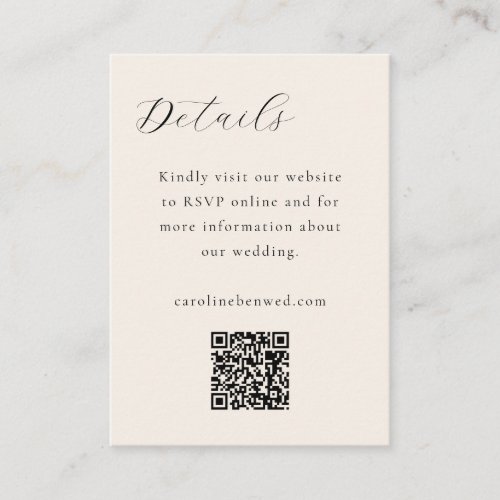 Elegant Minimalist Ivory Cream Script QR Wedding Enclosure Card