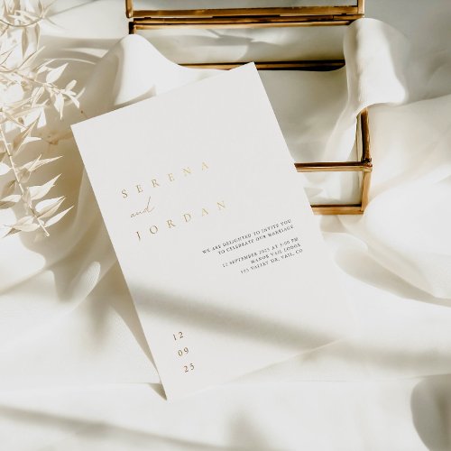 Elegant Minimalist Ivory Foil Wedding Foil Invitation