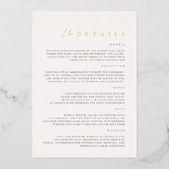 Elegant Minimalist Ivory Foil Wedding Invitation (Back)