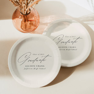 Elegant Minimalist Ivory Graduation Paper Plates