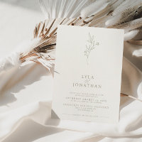 Elegant Minimalist Ivory & Olive Floral Wedding Invitation