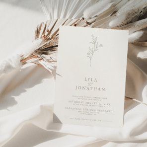 Elegant Minimalist Ivory & Olive Floral Wedding Invitation