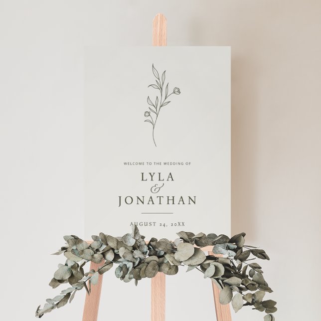 Elegant Minimalist Ivory & Olive Wedding Welcome Foam Board (Creator Uploaded)