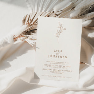 Elegant Minimalist Ivory & Rust Floral Wedding Invitation