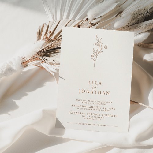 Elegant Minimalist Ivory  Rust Floral Wedding Invitation