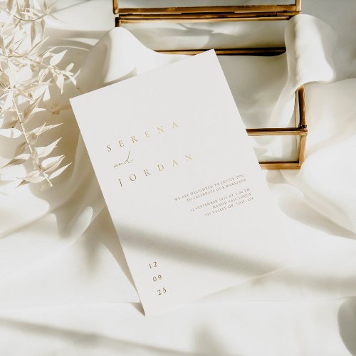 Elegant Minimalist Ivory Taupe Wedding Foil Invitation