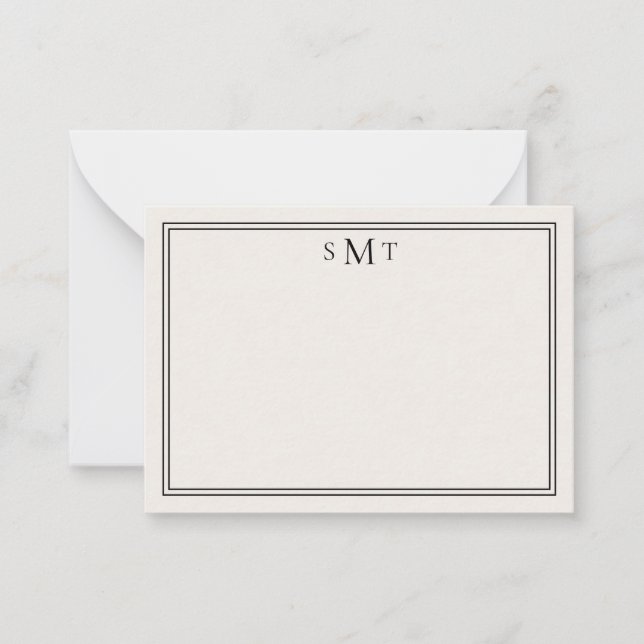 Elegant Minimalist Ivory Three Letter Monogram Note Card (Front)
