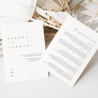 Elegant Minimalist Ivory Wedding Details on Back Invitation