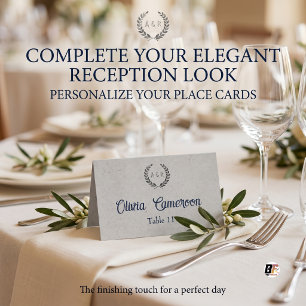 Elegant Minimalist Laurel Wreath Monogram Wedding Place Card
