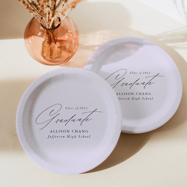 Elegant Minimalist Lavender Graduation Paper Plates (Creator Uploaded)