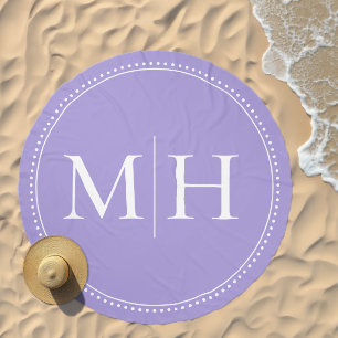 Elegant Minimalist Lavender Monogram Dotted Border Beach Towel
