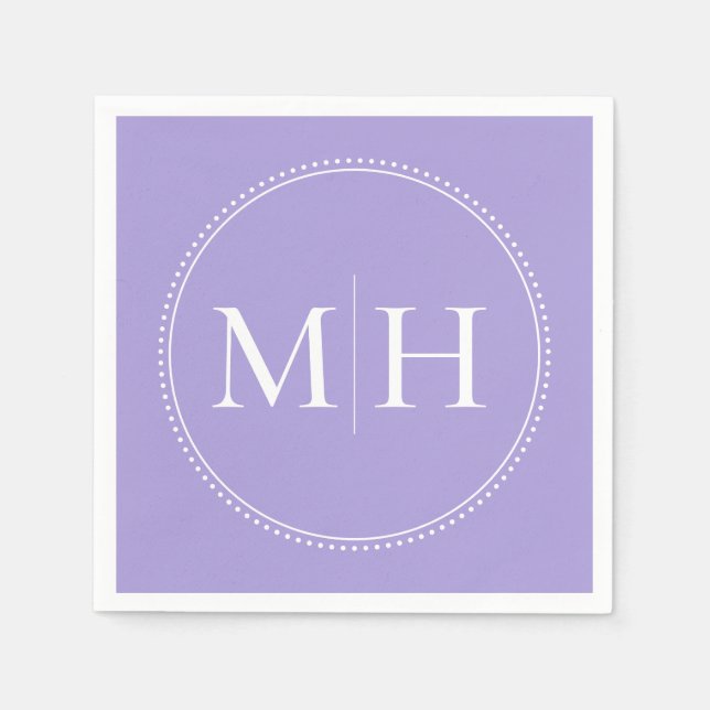 Elegant Minimalist Lavender Monogram Wedding Napkins (Front)