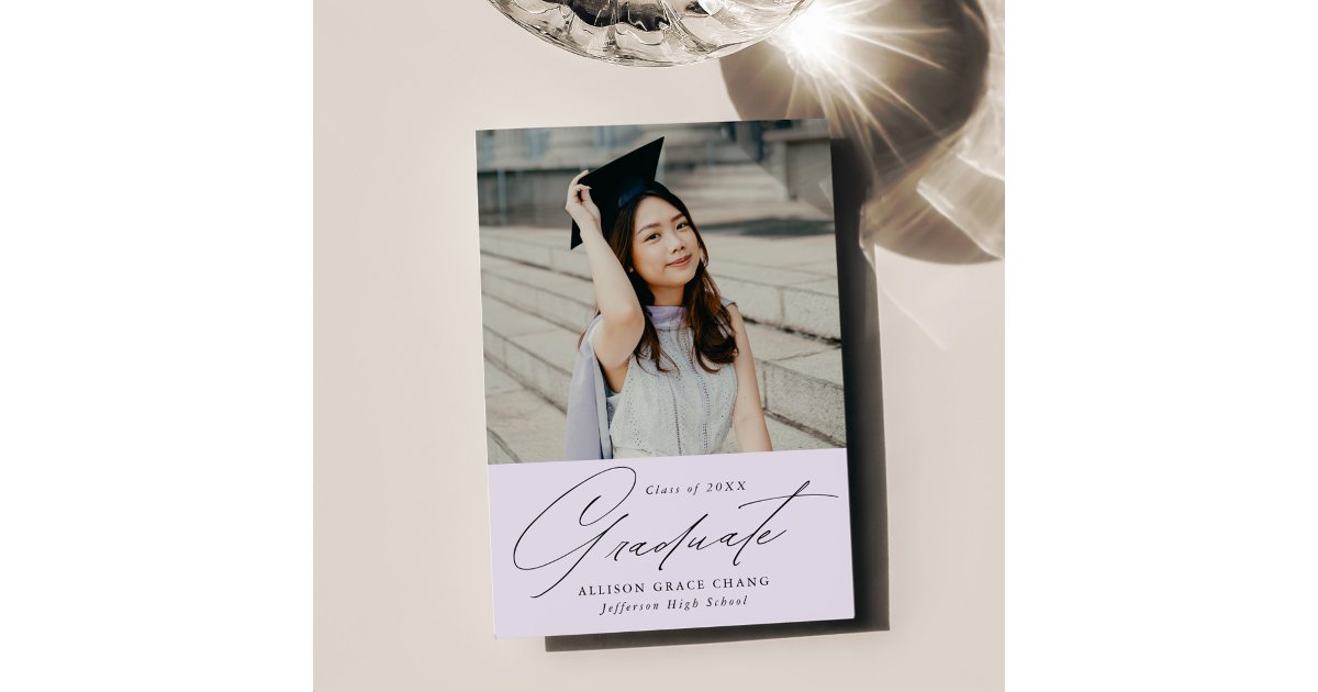 Graduation Frame Lavender Elegant Minimalist Lavender Photo Graduation Announcement | Zazzle